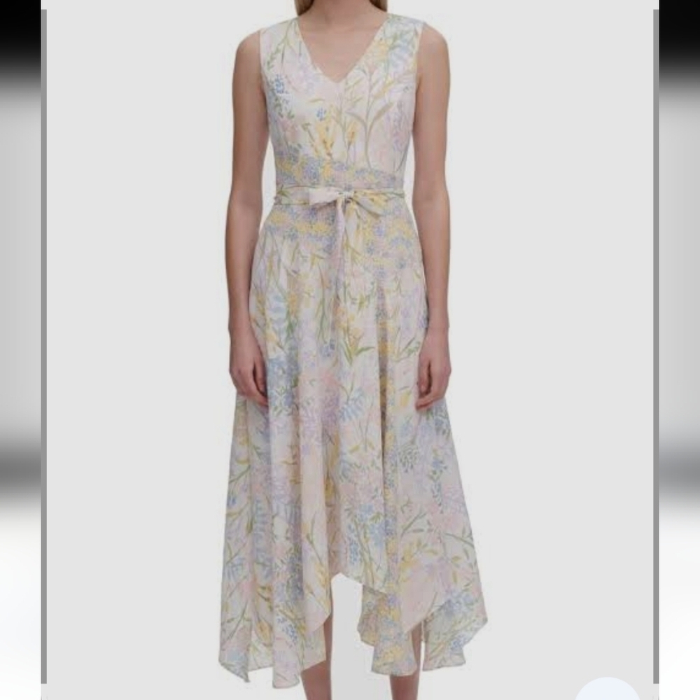 Calvin Klein Womens White Chiffon Floral Print Maxi Dress Size 2